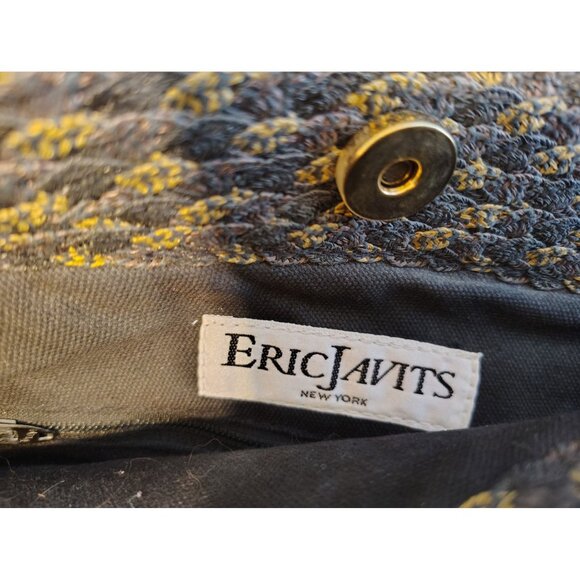 Vintage Eric Javits Gray Gold Woven Purse Shoulder Bag Doulbe Strap Snap Close - Picture 4 of 5